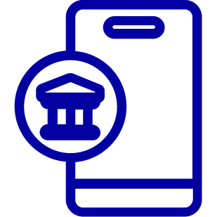 bank icon with mobile phone icon
